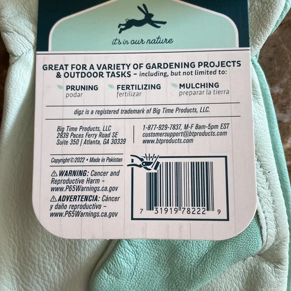 Digz Full Grain Goatskin Large Garden Gloves, 100% Goat Leather, Mint Green, NWT - Picture 8 of 8